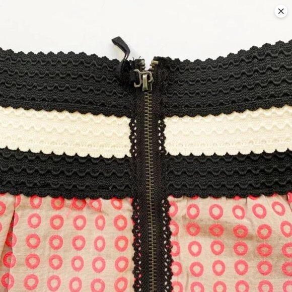 Anthropologie Maeve Ballad Skater Mini Skirt in Khaki Pink Circle Embroidered - Picture 12 of 16